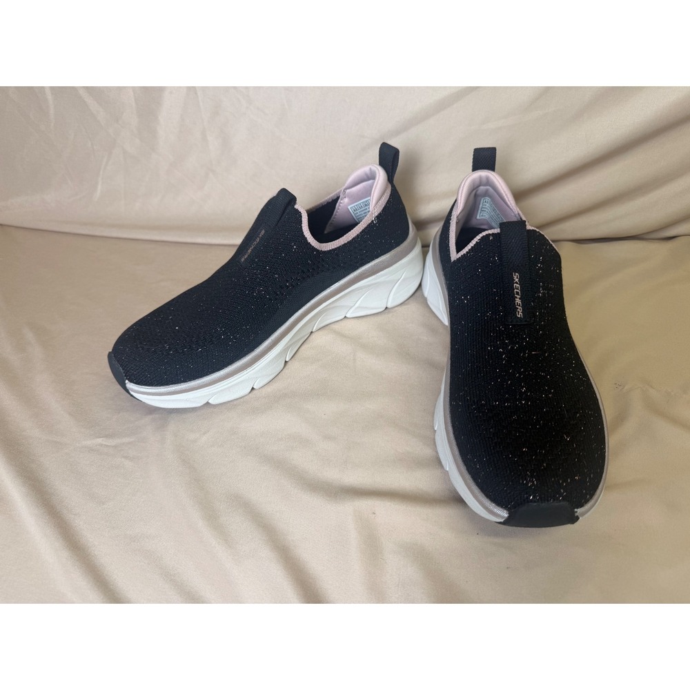 Skechers Womens DLux Walker 2.0 Star Stream Black Pink Sparkle Sneakers 6.5